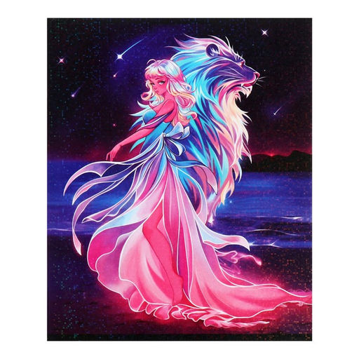 Комплект тетрадей из 5 штук 48 листов в клетку Calligrata TOP «Девушка и лев», обложка мелованный картон, голографическая ламинация, блок офсет