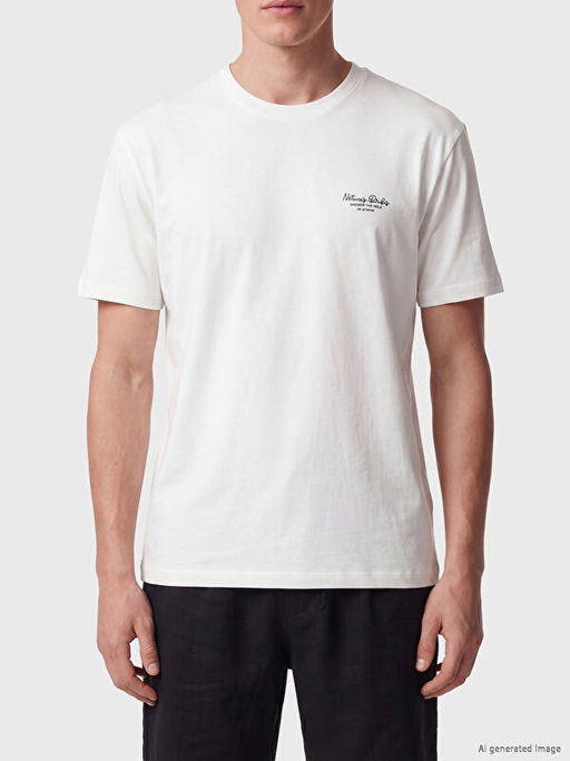 Loose Fit Bisiklet Yaka Bask?l? Erkek Ti??rt