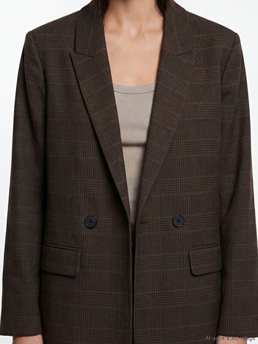Kruvaze Yaka Ekose Kad?n Blazer Ceket