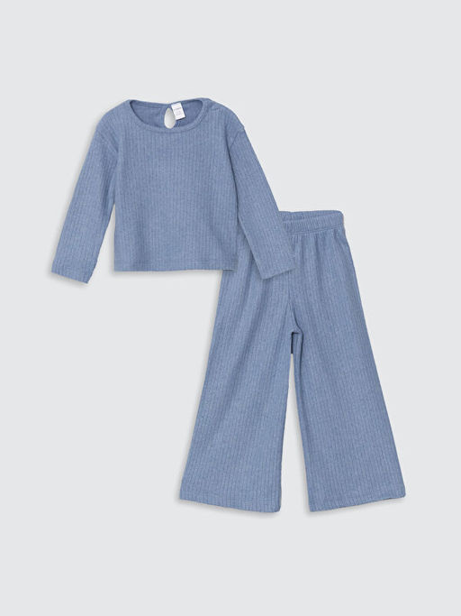 Bisiklet Yaka Basic K?z Bebek Ti??rt ve Pantolon 2li Tak?m