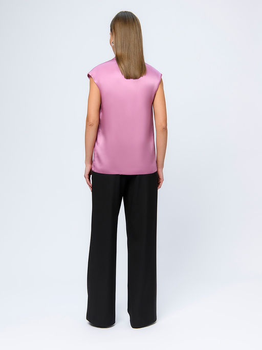 Блуза цвета пыльной розы с короткими рукавами и V-образным вырезом - 1001dress фото 3