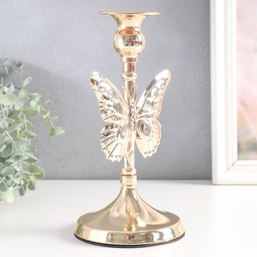 Металлический подсвечник на 1 свечу «Ажурная бабочка», d=2.5 см, золото, 11×11×20.5 см