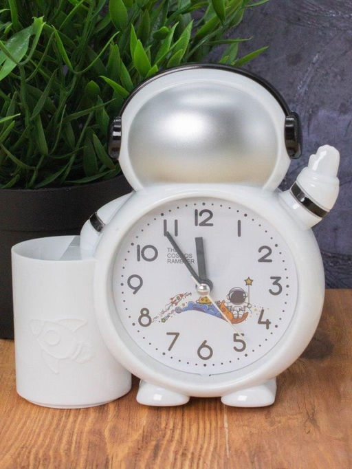 Часы-будильник с подставкой для канцелярии Astronaut, white (14,5х14 см)