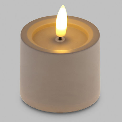 Свеча интерьерная, светодиодная на батарейках д6см h5(7,5)см, свет теплый, с мерцанием, матовый пластик, цвет бежевый, питание от 2-х батареек ААА (в комплект не входят) (Китай)