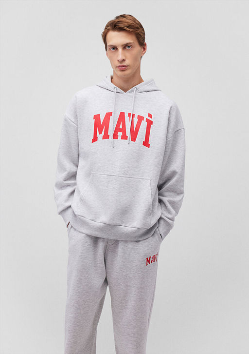 Mavi Logo Bask?l? Kapusonlu Gri Sweatshirt  фото 2