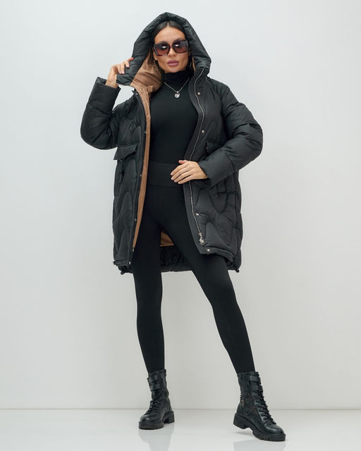 Куртка зимняя женская с капюшоном модная черного цвета 7653Ch - Visdeer фото 10