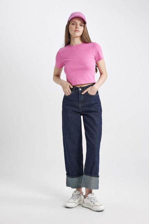 Базовая футболка классного кроя в рубчик с короткими рукавами - Defacto фото 5