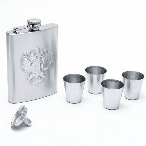 Подарочный набор Герб России: фляжка 240 мл, 4 стопки, воронка