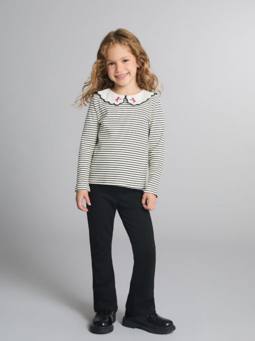 Bebe Yaka Uzun Kollu ?izgili K?z ?ocuk Ti??rt