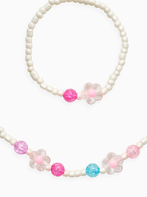 Цена за 2 шт. Набор детский «Выбражулька. Цветы, жемчуг», 2 предмета: бусы, браслет, белый, розовый