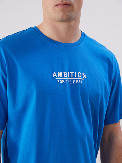 Bisiklet Yaka Bask?l? Penye Erkek Ti??rt