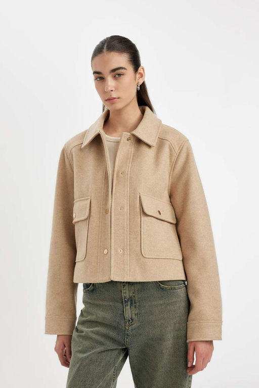 Куртка стандартного кроя с воротником-поло и строчкой - Defacto фото 4