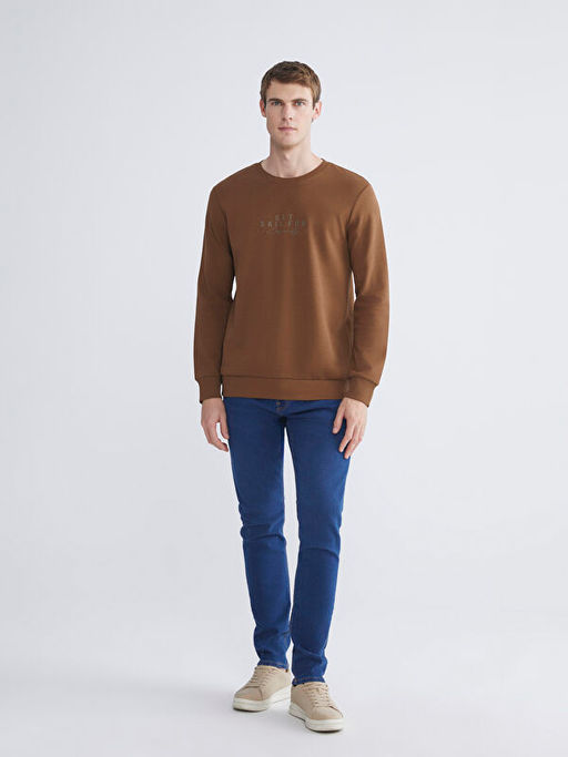 Bisiklet Yaka Bask?l? Erkek Sweatshirt
