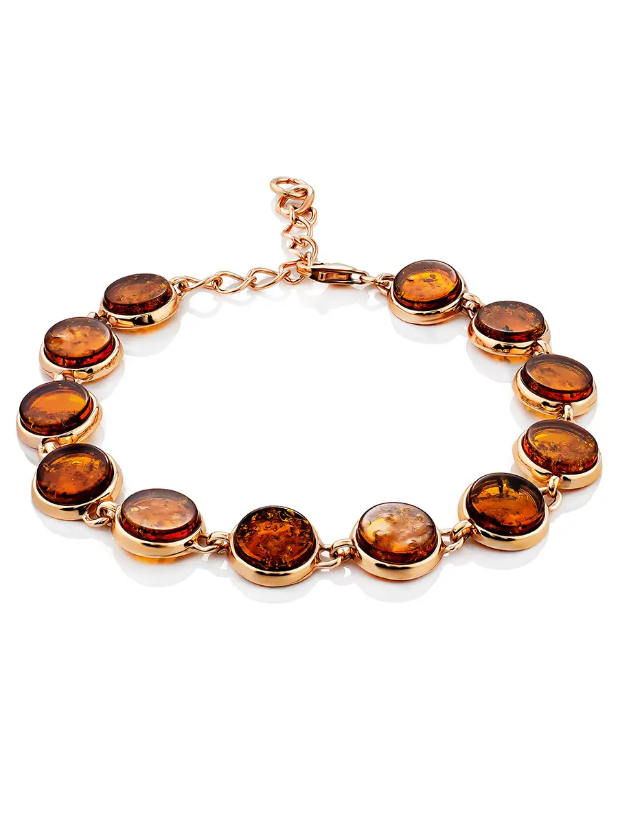 Браслет Фурор из позолоченного серебра и натурального янтаря коньячного цвета