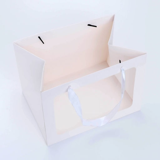 Цена за 2 шт. Пакет подарочный с широким дном и окном 25×19×18 см, белый