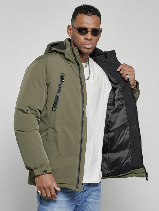 Куртка спортивная мужская зимняя с капюшоном цвета хаки 8360Kh - Wonderrman фото 15