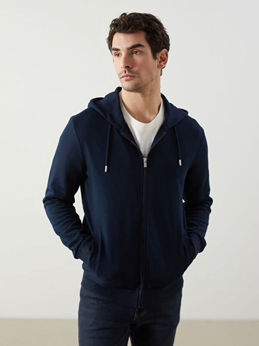Kap??onlu Uzun Kollu Erkek Fermuarl? Sweatshirt