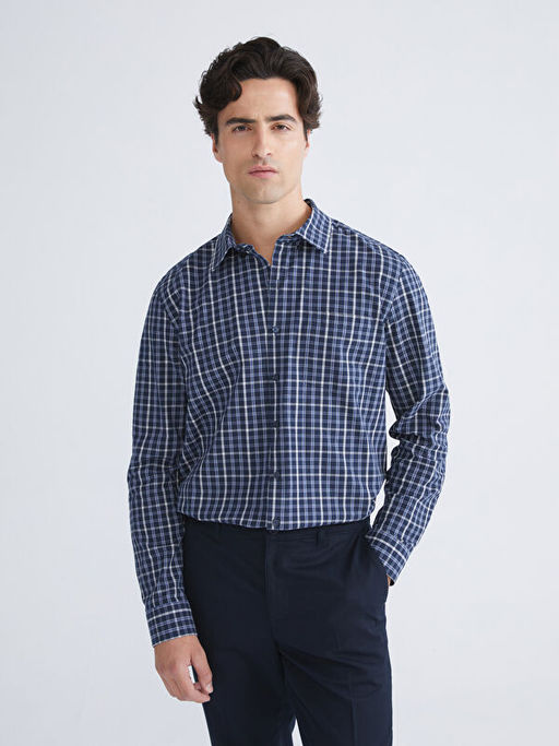 Regular Fit Uzun Kollu Ekose Poplin Erkek G?mlek