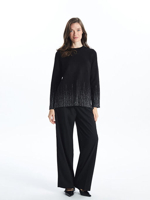 Bisiklet Yaka Parlak G?r?n?ml? Kad?n Triko Kazak