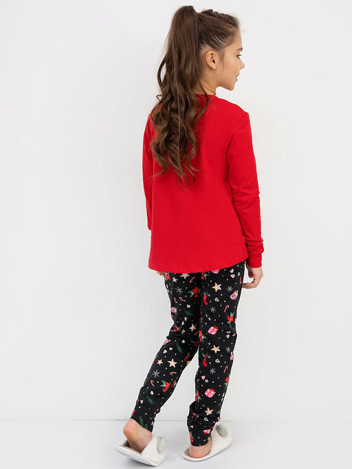 Хлопковый комплект для девочек (лонгслив и брюки) с новогодним дизайном - Mark formelle фото 3