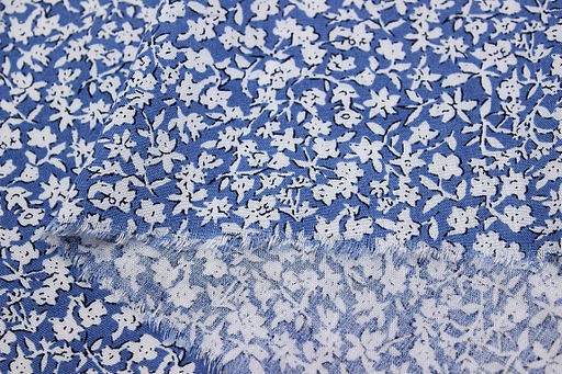 Штапель Цветочный шарм цв.джинс, ш.1.45м, вискоза-100%, 100гр/м.кв - Купава фото 3