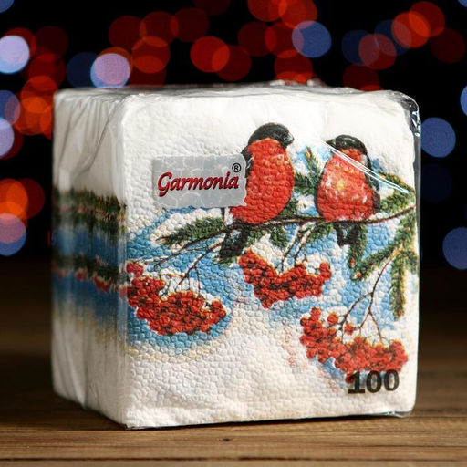 Цена за 4 шт. Салфетки новогодние бумажные Снегири, 24?24 см, 100 шт.