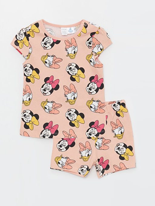 Bisiklet Yaka Minnie Mouse Bask?l? K?z Bebek Ti??rt ve ?ort 2li Tak?m