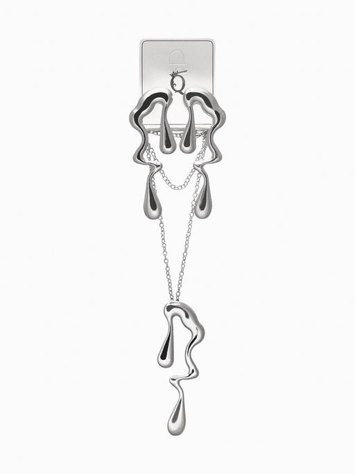 Гарнитур 2 предмета: кулон, серьги Капли таяние, цвет серебро
