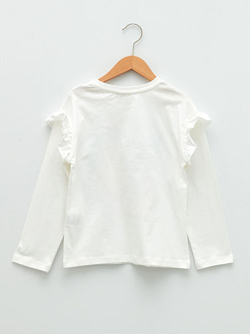 Bisiklet Yaka Bask?l? Uzun Kollu Pamuklu K?z ?ocuk Ti??rt - Waikiki фото 2