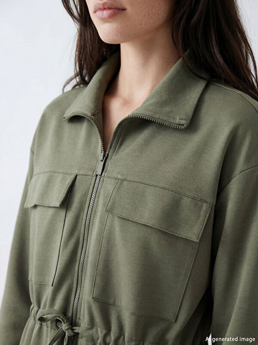 Dik Yaka Soft Touch Kad?n Fermuarl? Sweatshirt