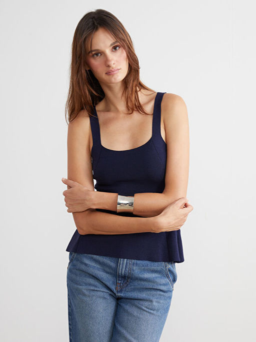 U Yaka Ask?l? Peplum Triko Bluz