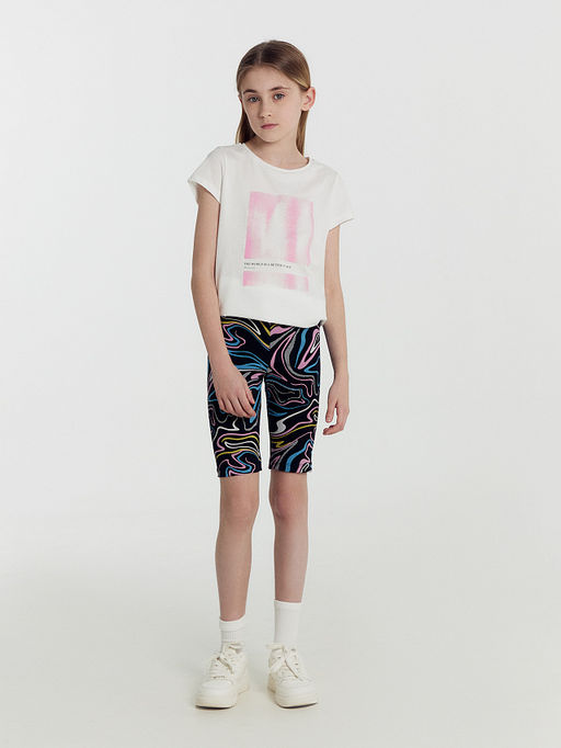 Шорты для девочек черные с принтом линии - Mark formelle фото 3