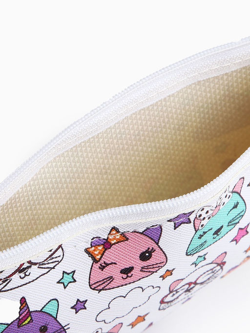 Цена за 3 шт. Косметичка-пенал на молнии, плоская, с рисунком Волшебные коты, белая - Simaland фото 3