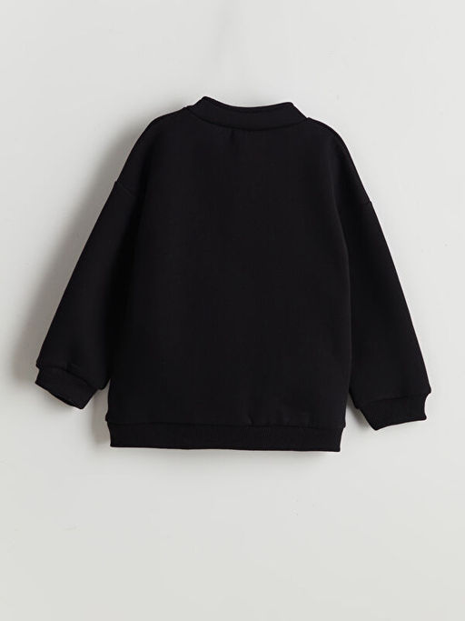 Dik Yaka Bask?l? Erkek ?ocuk Kal?n Sweatshirt