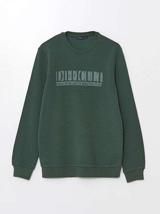Bisiklet Yaka Uzun Kollu Bask?l? Erkek Sweatshirt