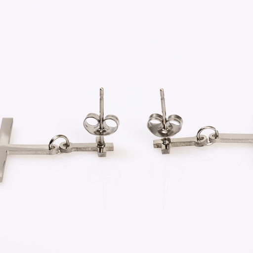 Серьги металл Крестики дуэт, цвет серебро