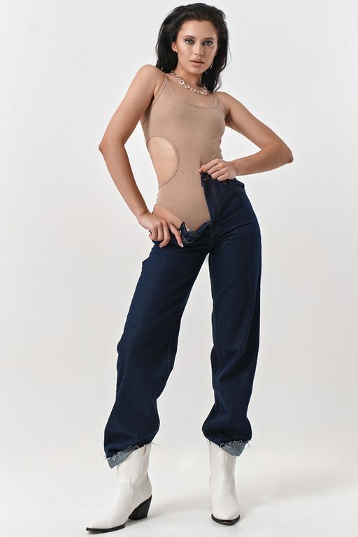 Боди из трикотажа в рубчик с люрексом мерцающий бежевый