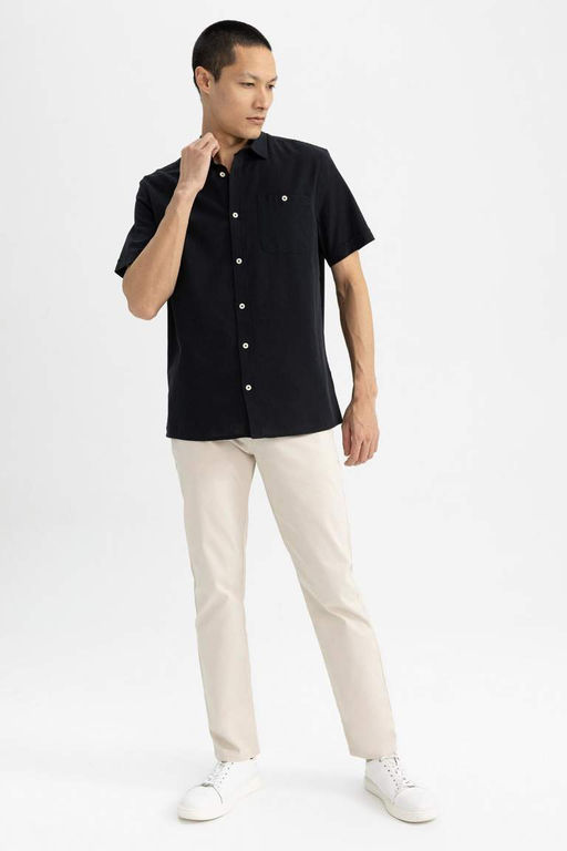 Рубашка из 100 % хлопка с короткими рукавами и воротником-поло обычного кроя - Defacto фото 8