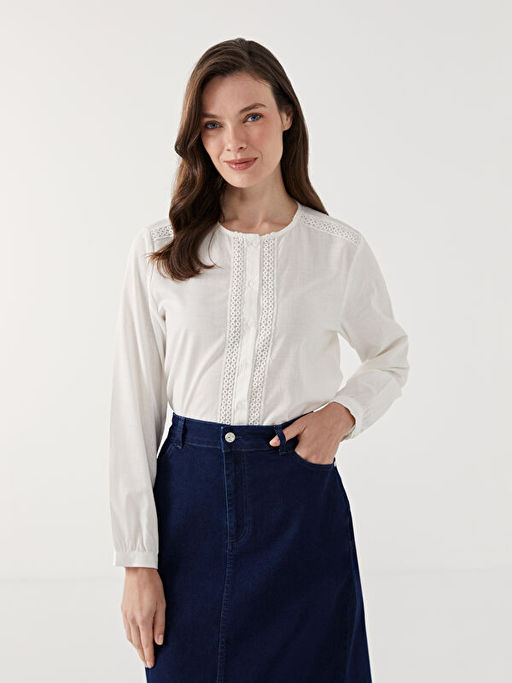 Bisiklet Yaka Dantel Detayl? Kad?n Bluz