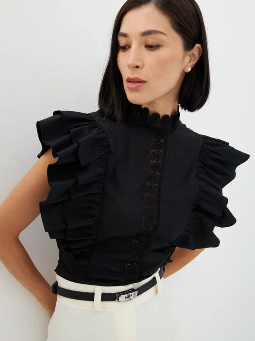 Блузка из хлопка с крыльями и кружевом OD-912-2 черный