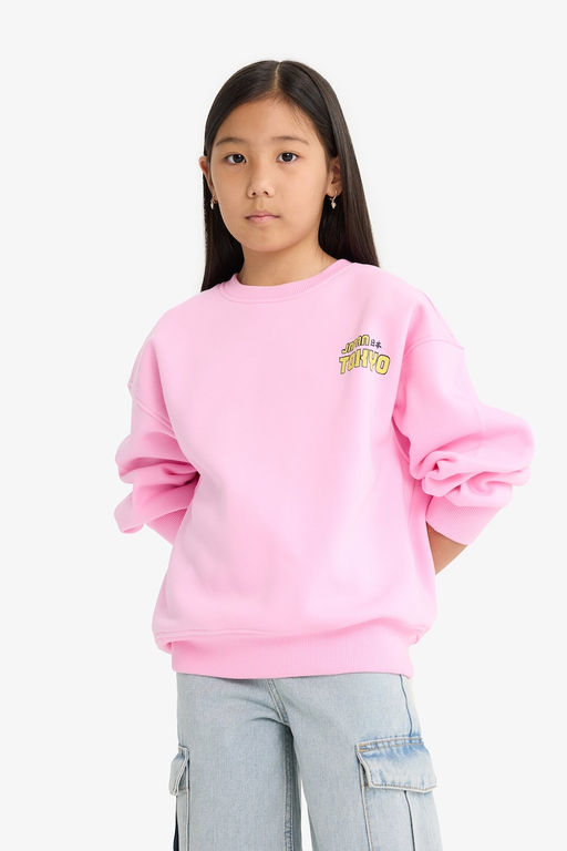 Oversize Geni_ Kal_p Bisiklet Yaka S_rt Bask_l_ __i Yumu_ak T_yl_ Sweatshirt K_z _ocuk - Defacto фото 3