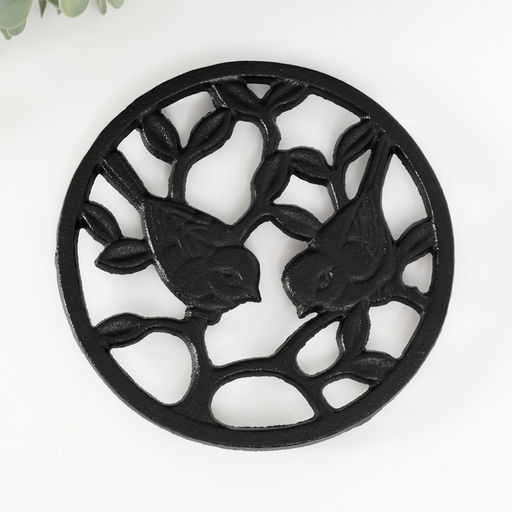 Фигурка чугун, подставка под горячее «Птички в листьях», 15.6×15.6×1.5 см