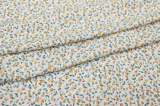 Штапель Желтые лютики на белом, ш.1.45м, вискоза-100%, 100гр/м.кв - Купава фото 4
