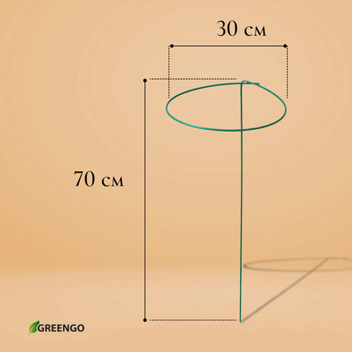 Цена за 5 шт. Кустодержатель для цветов, d=30 см, h=70 см, ножка d=0.3 см, металл, зелёный, Greengo