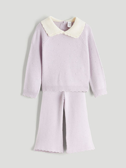 Bebe Yaka K?z ?ocuk Triko Kazak ve Pantolon 2li