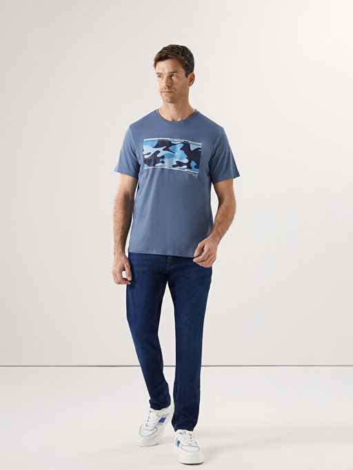 Bisiklet Yaka Kamuflajl? Desenli Erkek Ti??rt