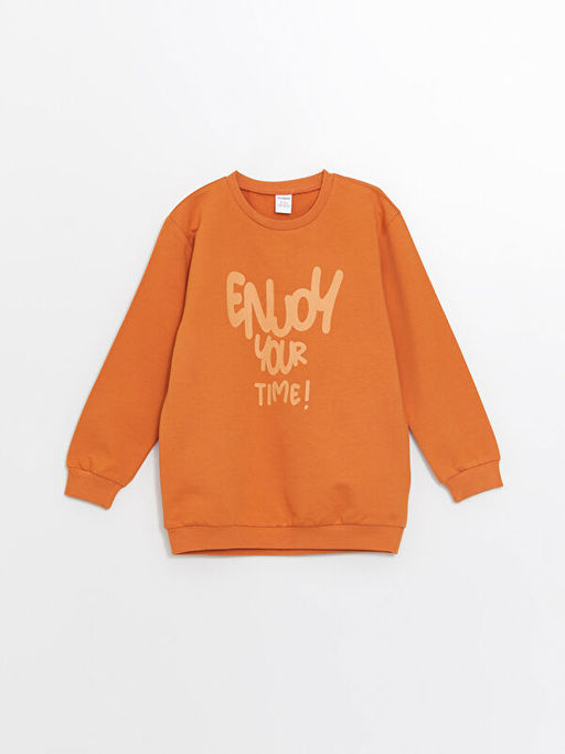 Bisiklet Yaka Bask?l? Erkek ?ocuk Sweatshirt