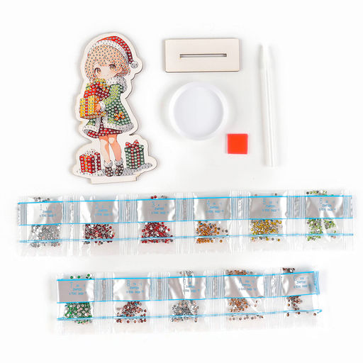 Алмазная мозаика на новый год для детей на деревянной фигурке Милая девочка, 8?15 см, набор для творчества