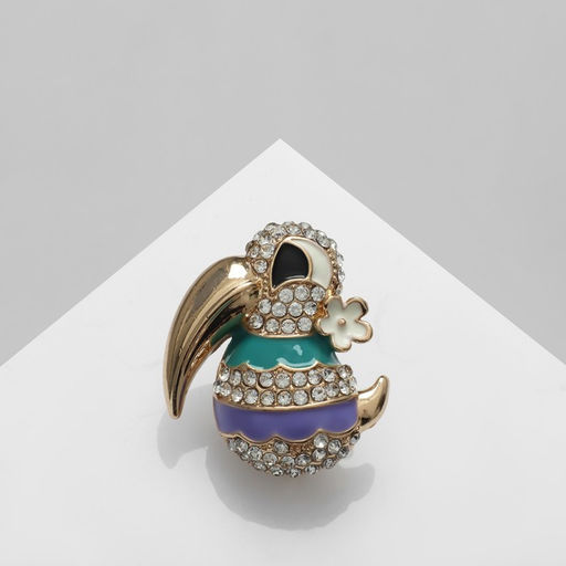 Брошь Птичка необычная, цветная в золоте - Queen fair фото 2