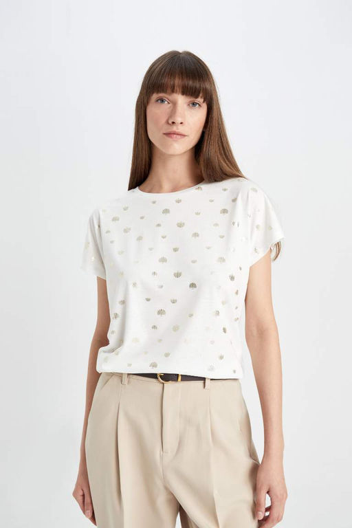 Футболка с круглым вырезом и короткими рукавами - Defacto фото 4